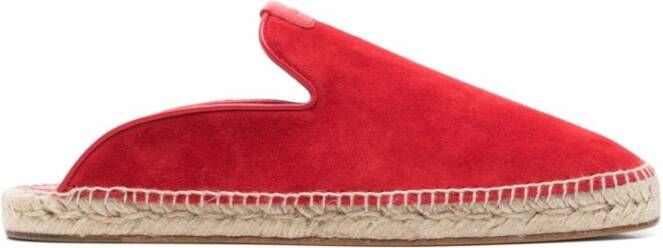 Lanvin Rode Gevlochten Raffia Platte Schoenen