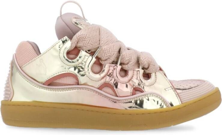 Lanvin Roze Leren Sneakers Ronde Neus Pink Dames