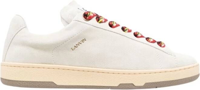 Lanvin Aztec-Weave Vetersluiting Suède Sneakers Beige Heren