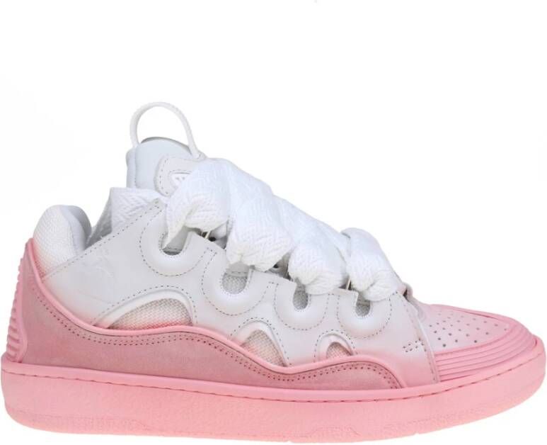 Lanvin Wit en Roze Leren Curb Sneakers Pink Dames