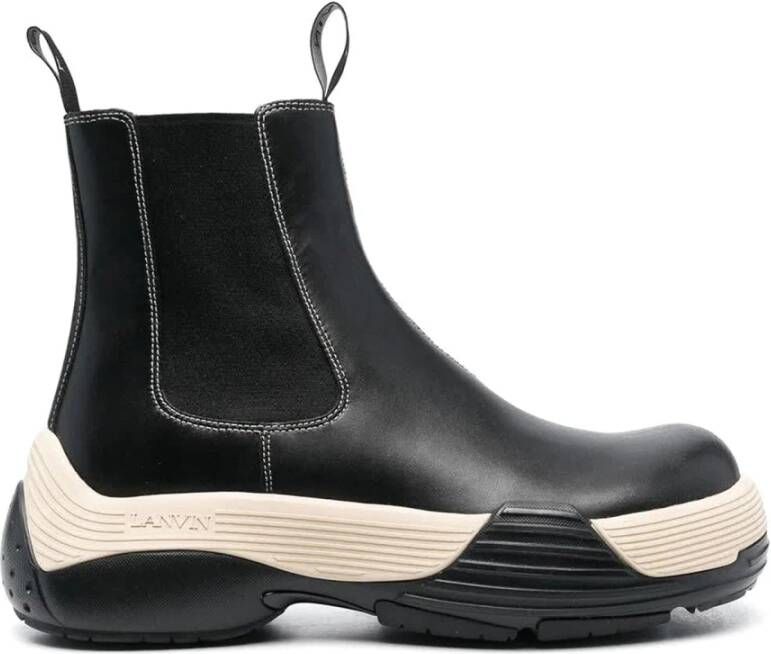 Lanvin Zwarte Leren Enkellaarzen voor Mannen Black Heren