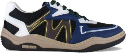Lanvin Zwarte Mesh Sneakers met Blauwe en Bruine Inzetstukken Black Heren