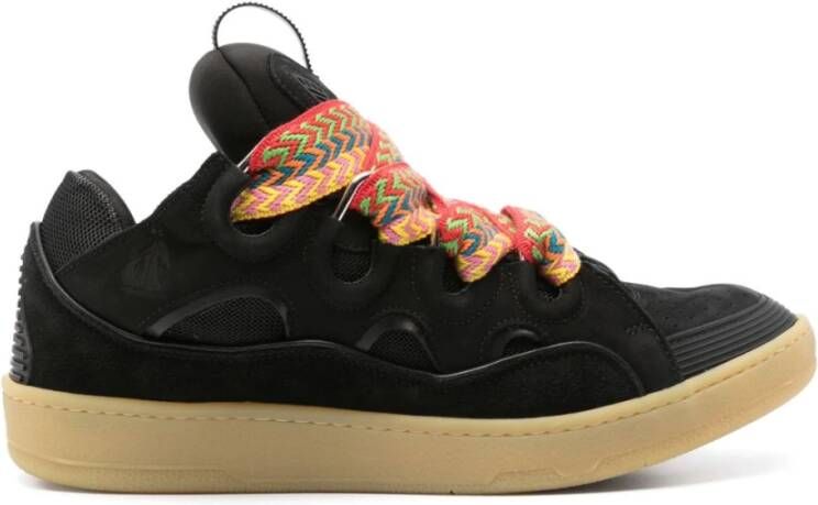 Lanvin Zwarte Sneakers Paneelontwerp Vetersluiting