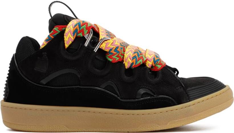 Lanvin Zwarte Sneakers met Paneeldesign en Vetersluiting
