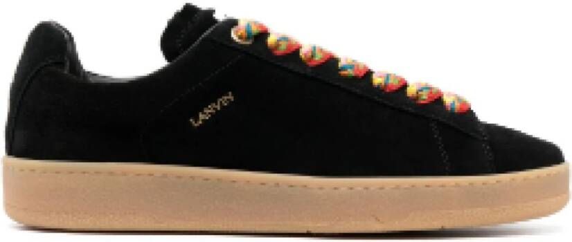 Lanvin Zwarte Suède Lage Sneakers met Multikleur Veters Black Heren