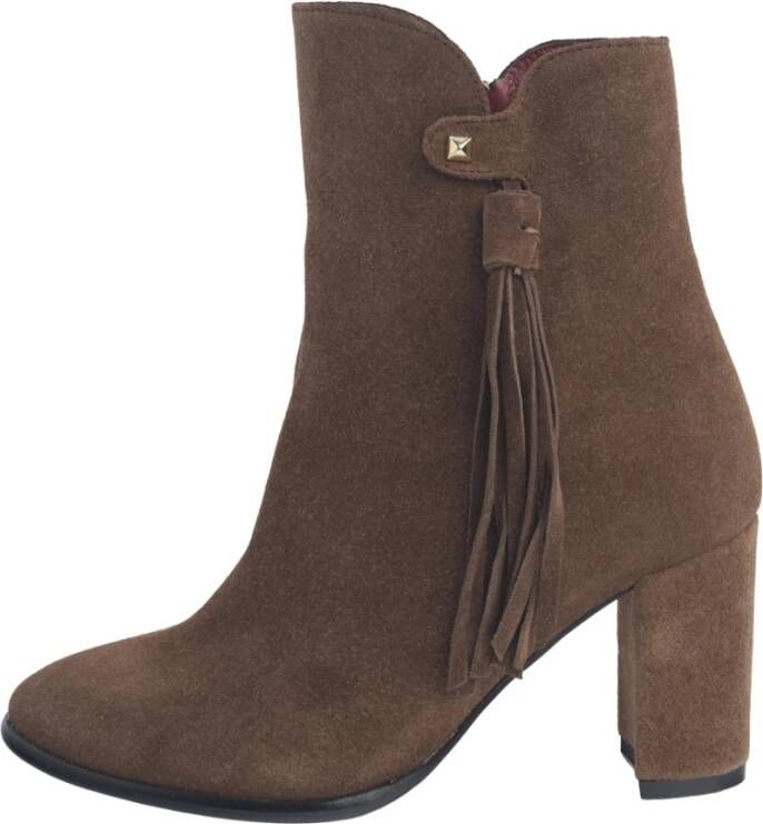 L'arianna Bruine Suède Enkellaars Brede Hak Brown Dames