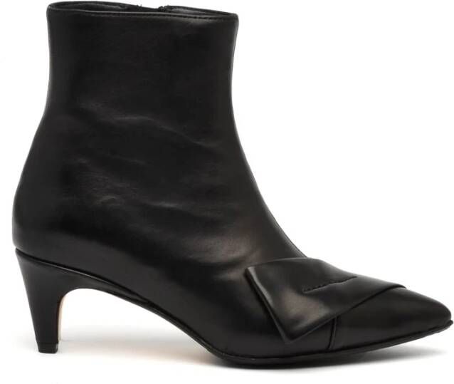 L'arianna Zwarte Leren Enkellaars met 4cm Hak Black Dames