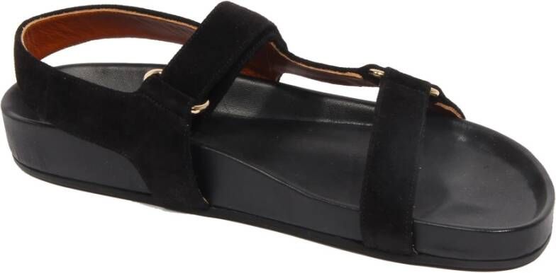 L'Autre Chose Zwarte Suède Sandalen met Gouden Details