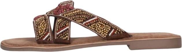 Lazamani Bruine Kralen Kruisband Slippers