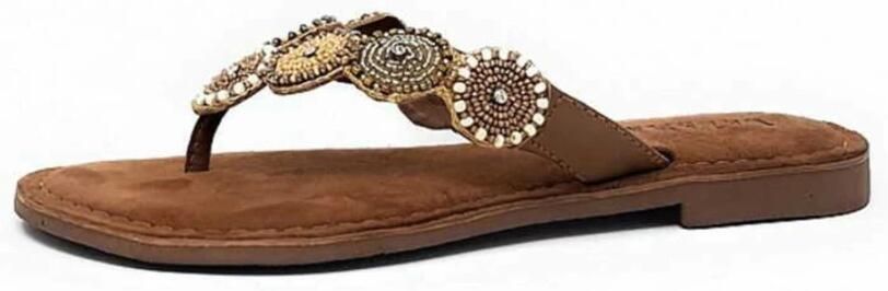 Lazamani Leren versierde teenslipper Beige Leer Teenslippers Dames - Foto 14