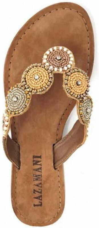 Lazamani Leren versierde teenslipper Beige Leer Teenslippers Dames - Foto 13