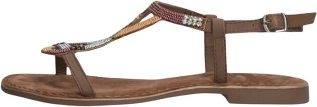 Lazamani Taupe Beaded Sandaal met Enkelband Brown Dames