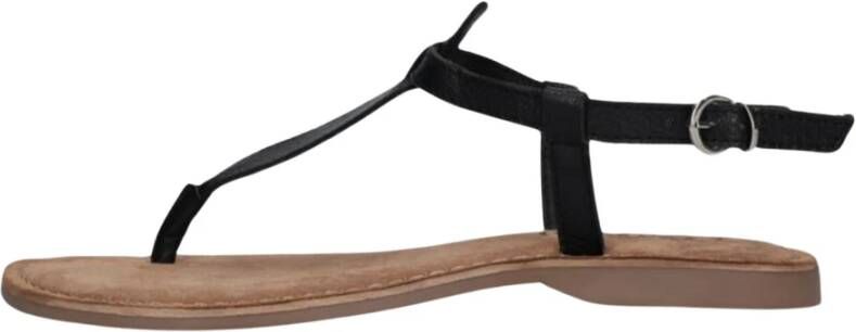 Lazamani Zwarte Leren Sandalen met Zilveren Gesp Black Dames
