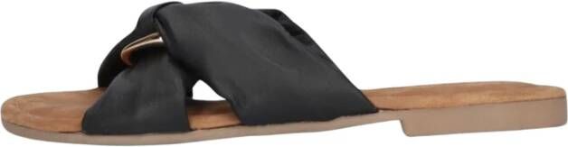 Lazamani Zwarte Leren Slippers Stijlvol Comfort