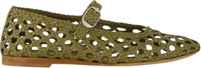 Le Monde Beryl Khaki Geweven Leren Mary Jane Flats