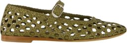Le Monde Beryl Khaki Geweven Leren Mary Jane Flats