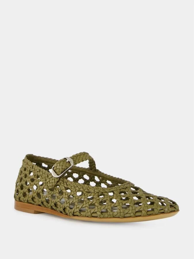 Le Monde Beryl Khaki Geweven Leren Mary Jane Flats - Foto 2