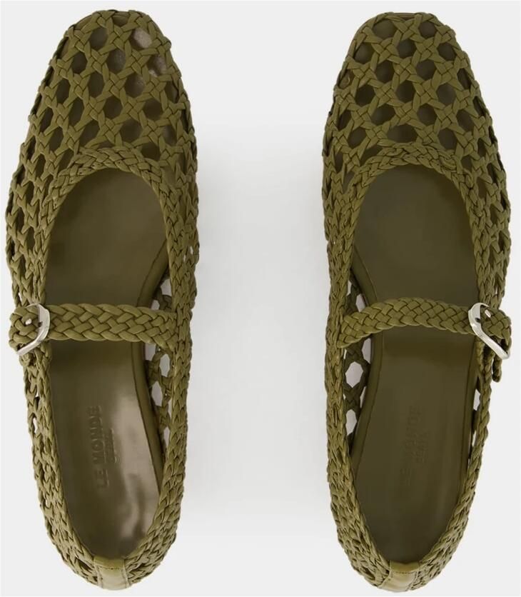Le Monde Beryl Khaki Geweven Leren Mary Jane Flats - Foto 4