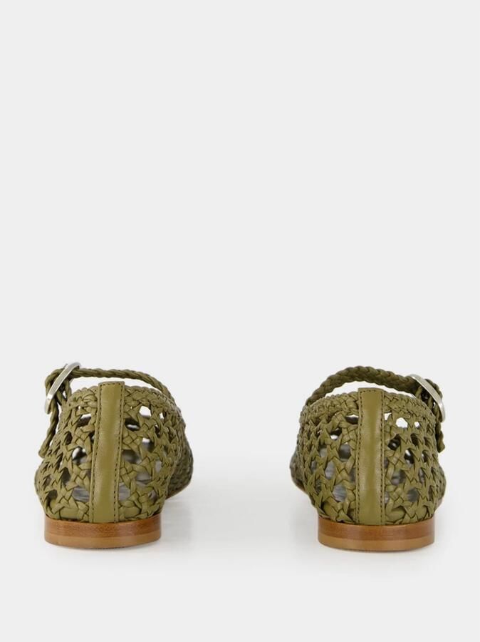 Le Monde Beryl Khaki Geweven Leren Mary Jane Flats - Foto 3