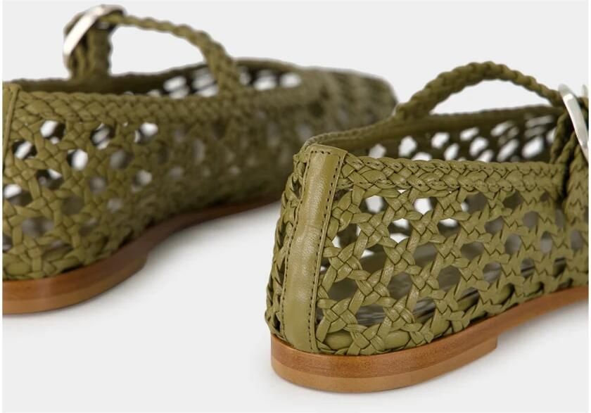Le Monde Beryl Khaki Geweven Leren Mary Jane Flats - Foto 5