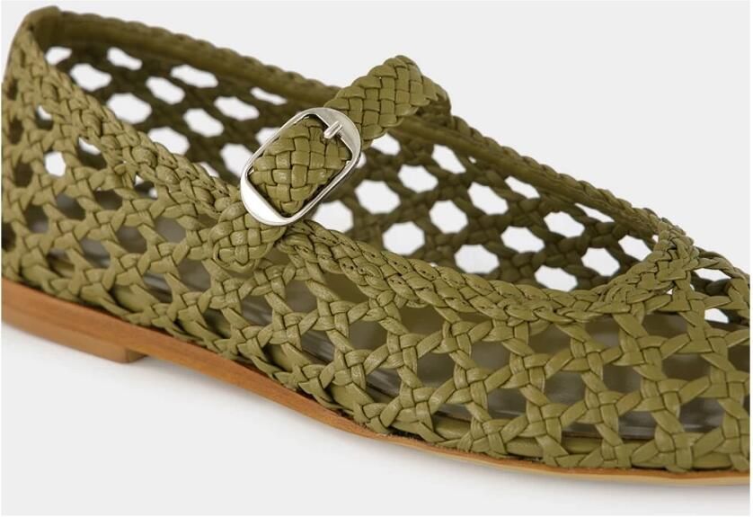 Le Monde Beryl Khaki Geweven Leren Mary Jane Flats - Foto 6