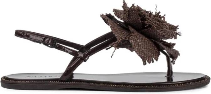 Le Silla Bruin Raffia Kristal Leren Sandalen