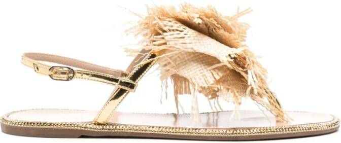Le Silla Bruine Raffia en Kristal Sandalen