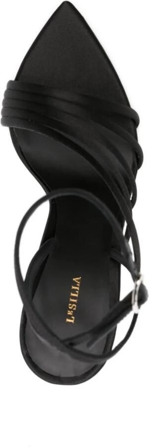 Le Silla Zwarte Glitter Satijnen Sandalen met Kristalversiering Zwart Dames