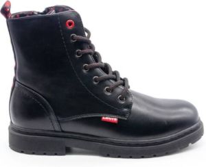 Levi's Zwarte Leren Enkellaarzen met Logodetails Zwart Dames