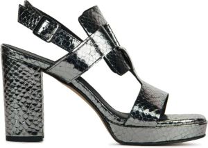Lina Locchi Sandalen Dames Damesschoenen Leer Slangenprint Plateauhak hoogte 8 cm L1116 Zilver