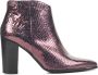 Lina Locchi Enkellaarsjes Dames Laarzen Damesschoenen Leer Slangenprint L1353 Roze - Thumbnail 1