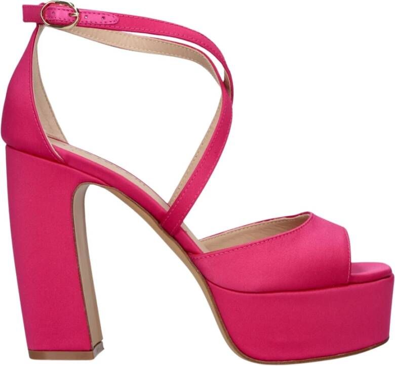 Lina Locchi Sandalen Dames Damesschoenen Leer Plateauhak hoogte 10 cm L1296 Fuchsia - Foto 2