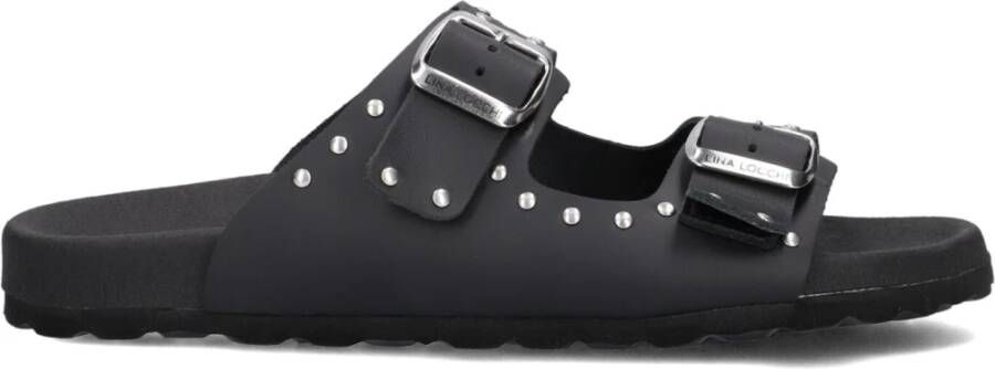 Lina Locchi Studded Double Buckle Slippers Black Dames
