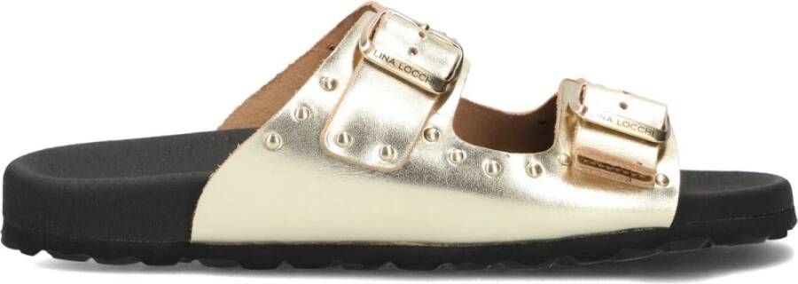 LINA LOCCHI Slippers Dames 2 Gesp Slipper Met Studs Maat: 40 Materiaal: Leer Kleur: Goud - Foto 3