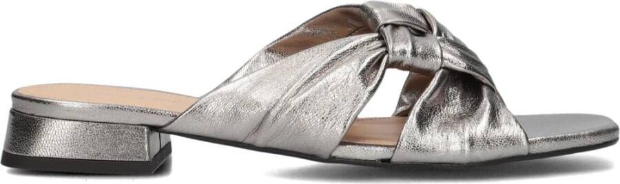 Lina Locchi Zilveren Gevlochten Leren Slippers