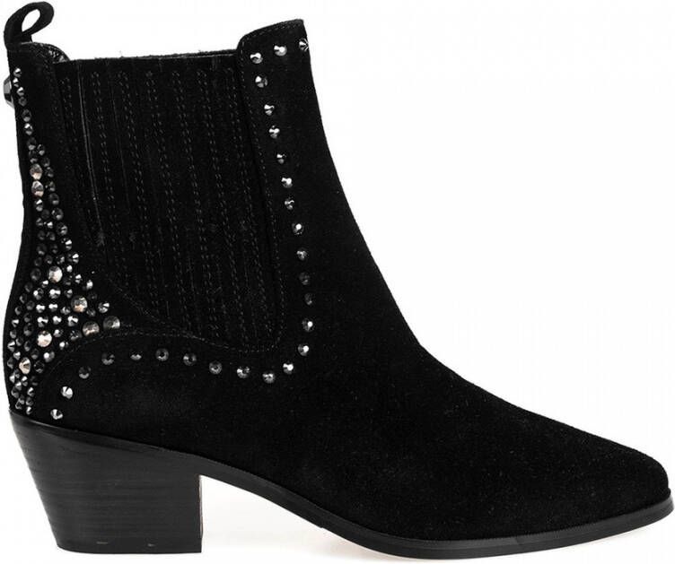 Liu Jo Cowboy Enkellaarzen met Slip-In Hak en Strass Decoratie Black Dames