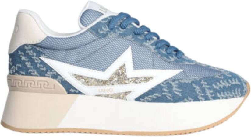 Liu Jo Denim Sneakers met Glitterdetail Blue Dames