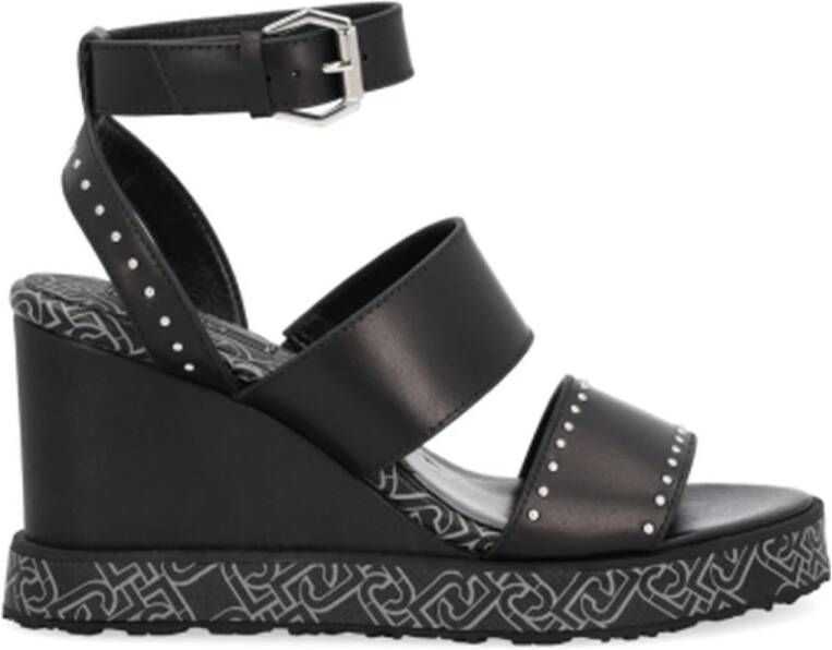 Liu Jo Elegante Zwarte Platte Sandalen Black Dames