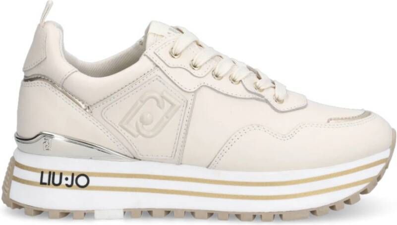 Liu Jo Witte leren sneakers met tonale logo en metallic detail Wit Dames