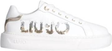 Liu Jo Witte Leren Sneaker met Pailletten Logo White Dames