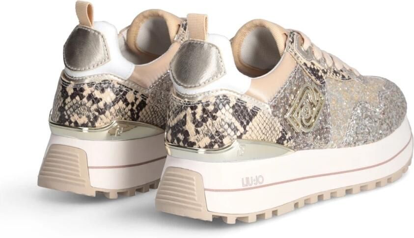 Liu Jo Maxi Wonder 01 leren sneakers beige glitter - Foto 2