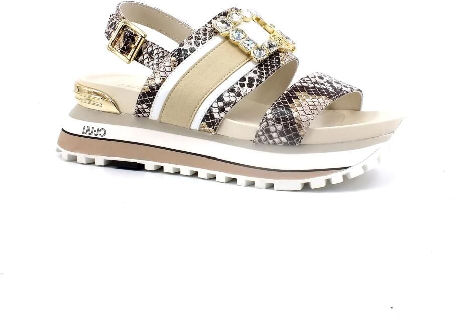 Liu Jo MAXI WONDER 08 leren sandalen met gesp beige slangenprint - Foto 3