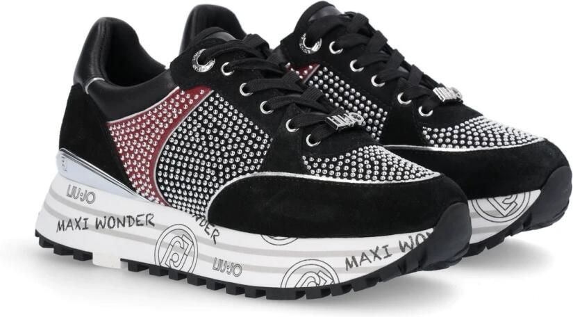 Liu Jo Zwarte Suède Sneakers met Studs en Metallic Details Zwart Dames
