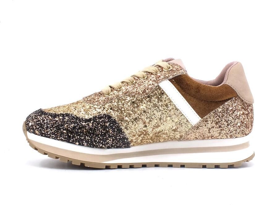 Liu Jo Gouden Glitter Sneakers Beige Dames