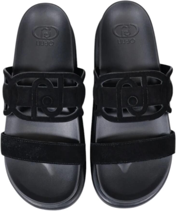 Liu Jo Zwarte Leren Band Slide Slippers Black Dames - Foto 2