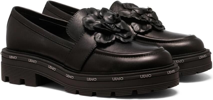 Liu Jo Zwarte platte schoenen met bloemendetail Black Dames