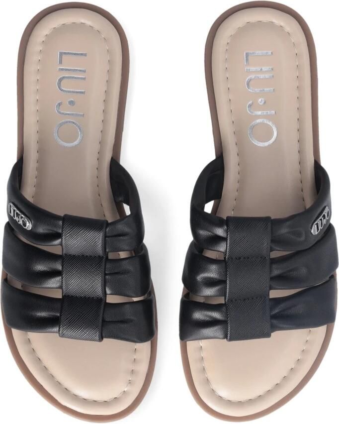 Liu Jo Zwarte platte sandalen met saffiano-print