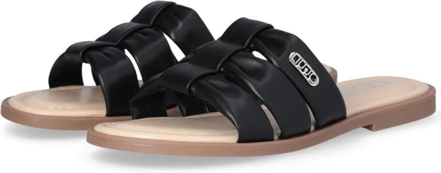 Liu Jo Zwarte platte sandalen met saffiano-print