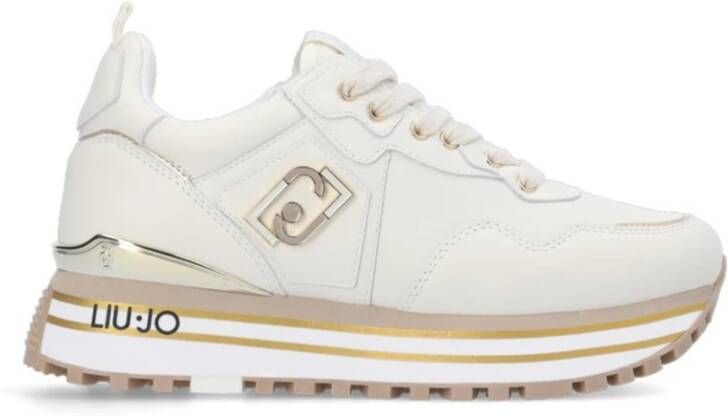 Liu Jo Witte leren sneakers met tonale logo en metallic detail Wit Dames
