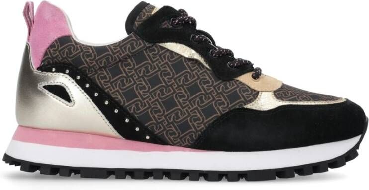 Liu Jo Monogram Print Leren Sneakers Zwart Bruin